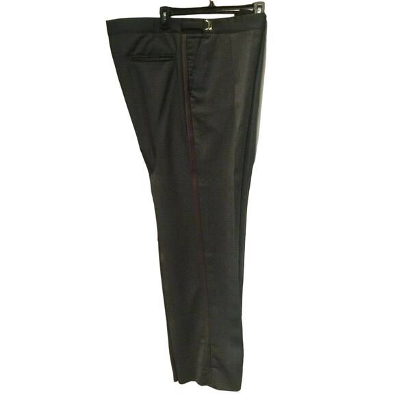 NO HEM Adjustable 37" Waistband Gray Wool Blend Men's Tuxedo Pants w Side Stripe - Picture 1 of 5